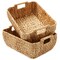 Casafield Set of 2 Water Hyacinth Seagrass Oval Storage Baskets with Wooden Handles - Woven Bin Organizers